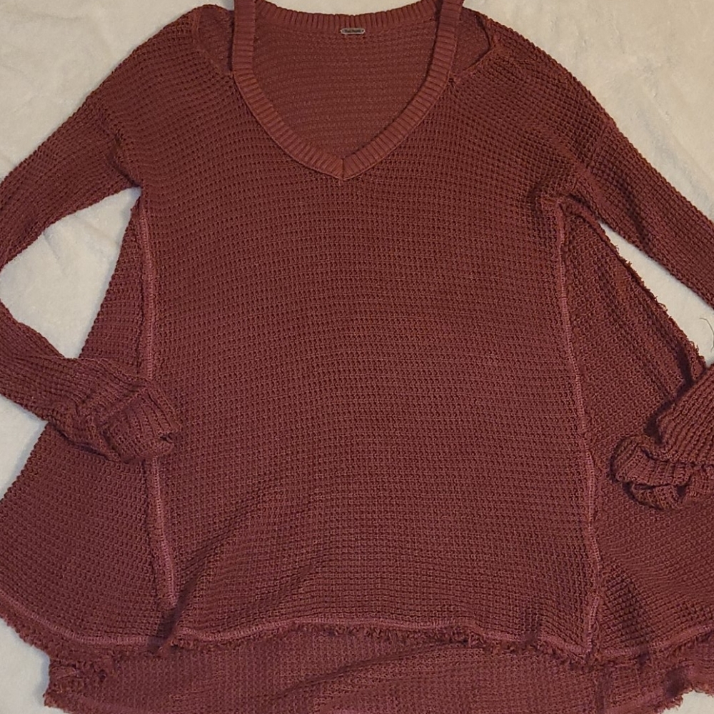 Free People Women's Burgundy Oversized Sweater